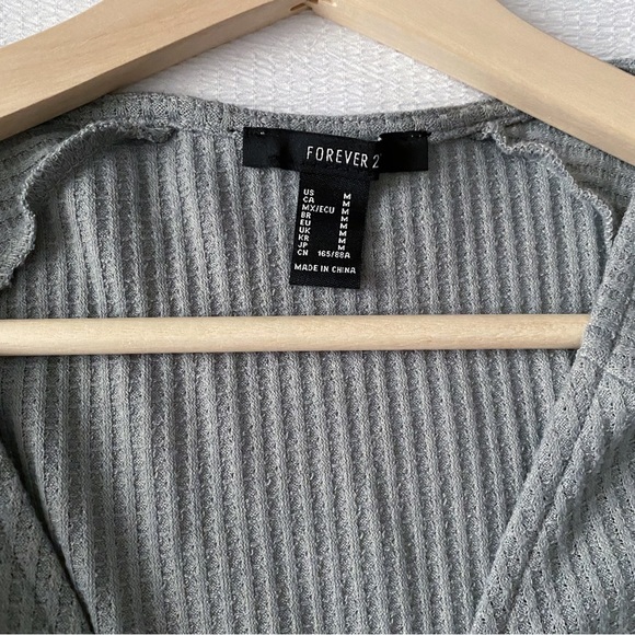 Sage Cropped Ruched Drawstring Chest Thermal / Waffle Knit Long Sleeve Top - Picture 2 of 7